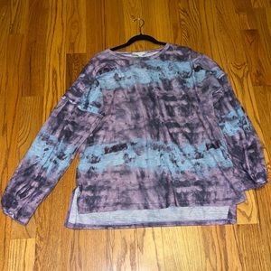Tie-Dye Long Sleeve Women's Blouse - Purple Blue